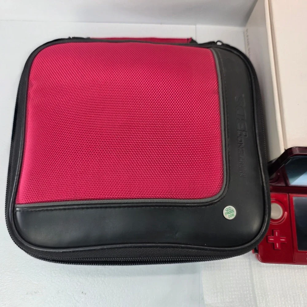 Nintendo 3DS Flame Red Console Bundle CTR-001 Case SD Card Chargers Box